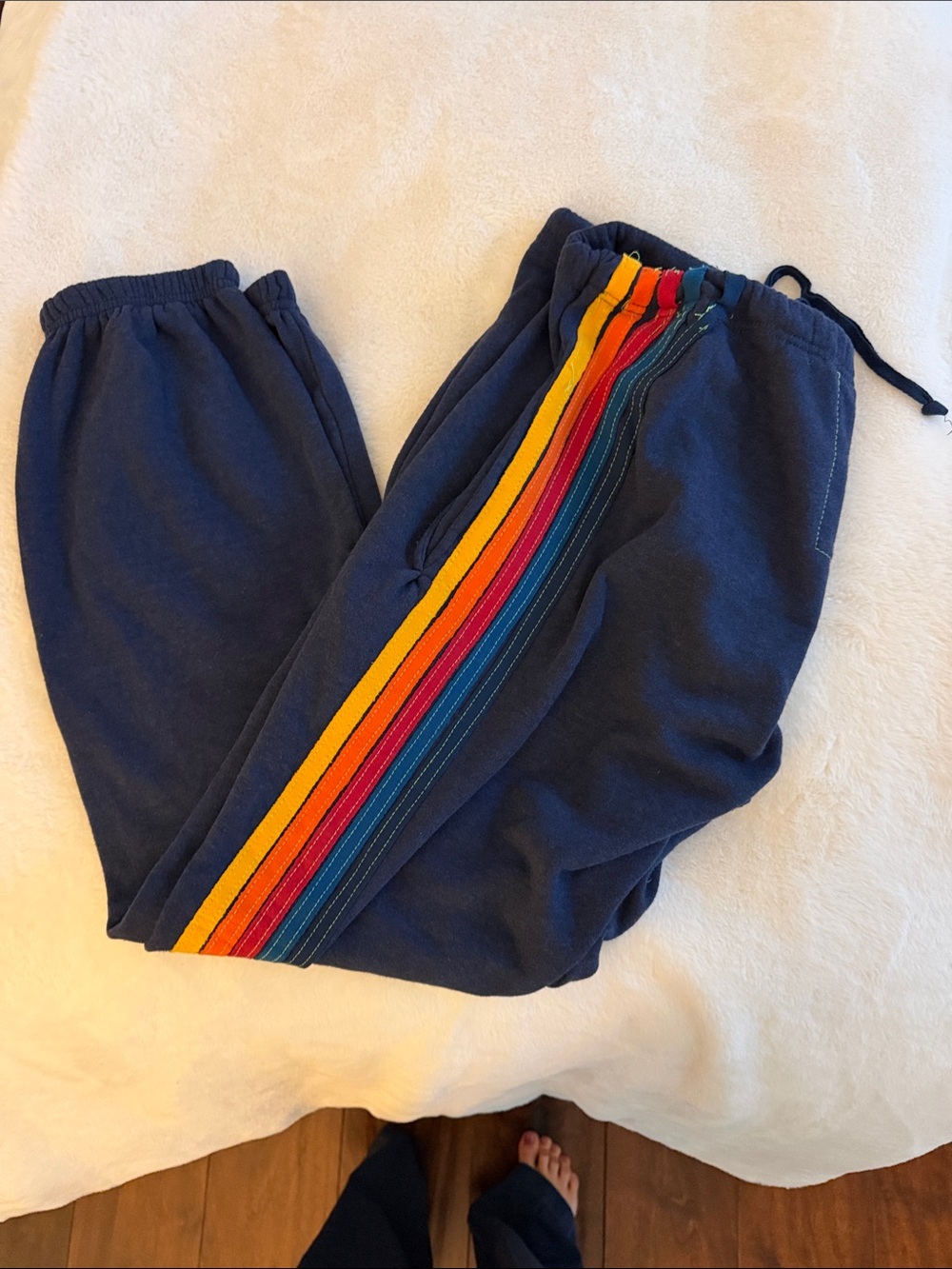 Aviator nation Navy Sweatpants with Rainbow Side Stripes